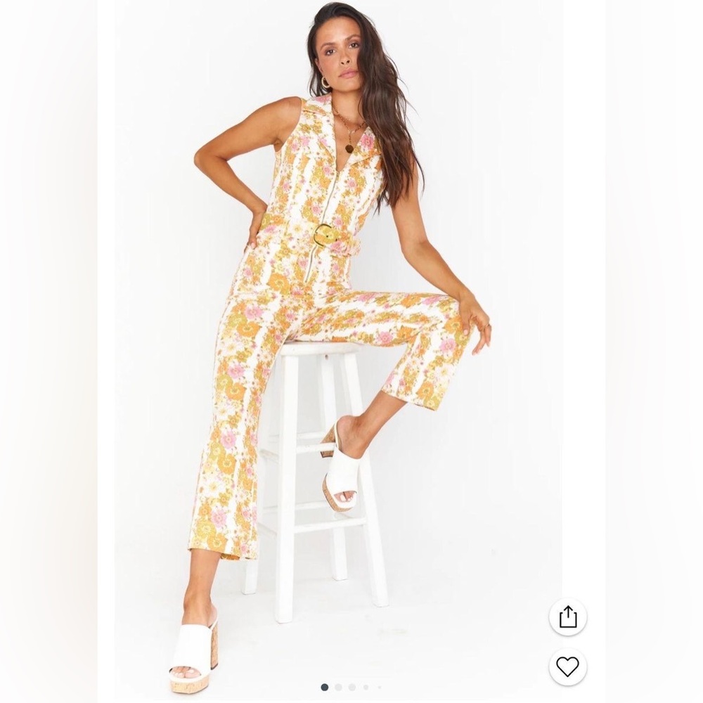 NEW Jacksonville Cropped Jumpsuit ~ Groovy Blooms Stripe NWOT